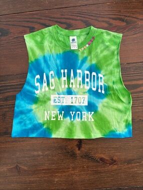 LoveShackFancy Tie-Dye Sag Harbor Crop Tank - Green & Blue